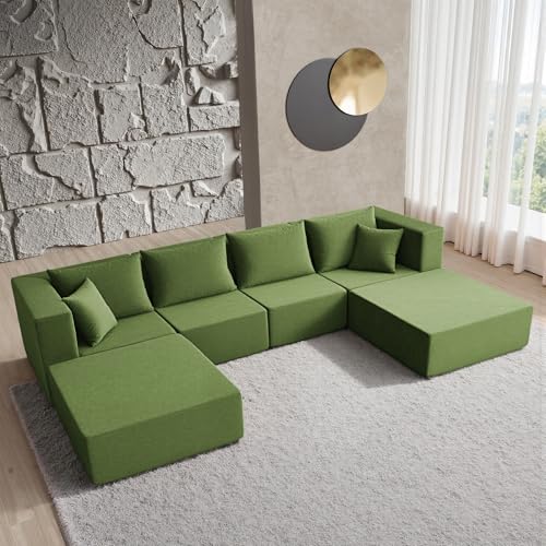 YINIX 140" Convertible Sleeper Sofa Bed - Modular Sectional Sofa Couches - Comfy Cloud Couch for Living Room Floor Sofa - 6 Piece Free Combination Compression Sofa - No Assembly Required - Beige