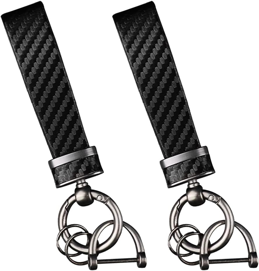 Turcee 2PCS Carbon Fiber Car Keychain Kit,Gift for Men and Women,Quick Release Spring with D-Ring Anti Lost Car Keychain Organizer