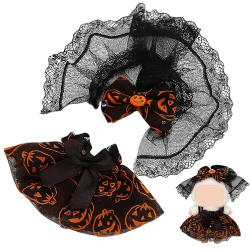 Halloween-Outfit Set für 17 cm Puppen – Süßes Kürbisrock und Schleifenschleier Set Modisches Puppen-Outfit Horror Kostüm...