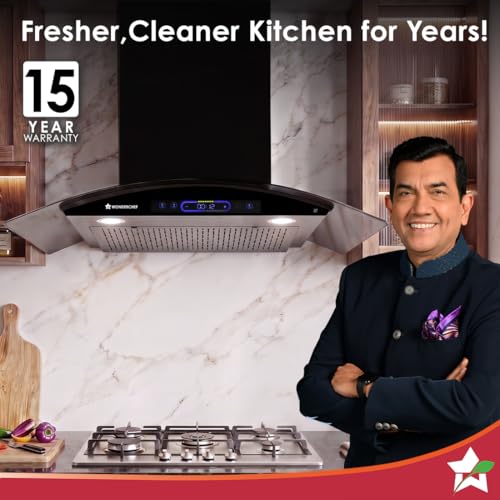 Image of Wonderchef Ultra Curve 90cm Filterless Auto-clean Kitchen Chimney with Oil Collector, BLDC Motor, Suction 1700 m3 /hr, Motion Sensor + Touch Control, 15-Yr Warranty on Motor & 5-Yr Comprehensive, Black