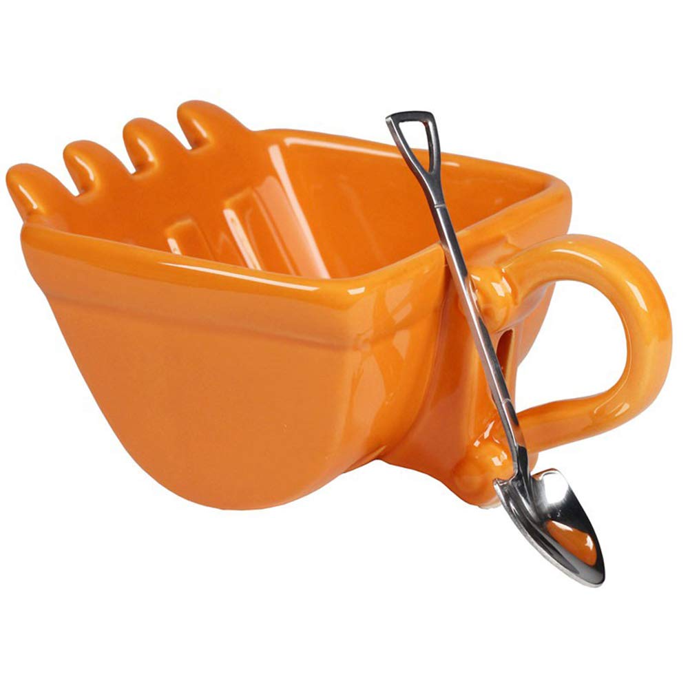 Yunobi 3D Excavator Coffee Mug - Plastic Excavator Bucket Model Cafe Coffee Mug with Spade Shovel Spoon, Funny Digger Cake Container Tea Cup for Men Women