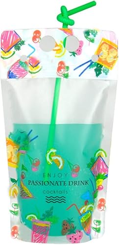 LASLU Bolsas transparentes de pie con cremallera y popote de plástico, bolsas de mano resistentes de 8 mil con refuerzo inferior de 1.5 pulgadas,