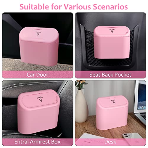 Image of Accmor Car Trash Can with Lid, 2 Pack Pink Mini Vehicle Trash Bin Dustbin Garbage Organizer Holder with Trash Bag, Small Hanging Leakproof Auto Storage Bag Container for Car SUV Home Office