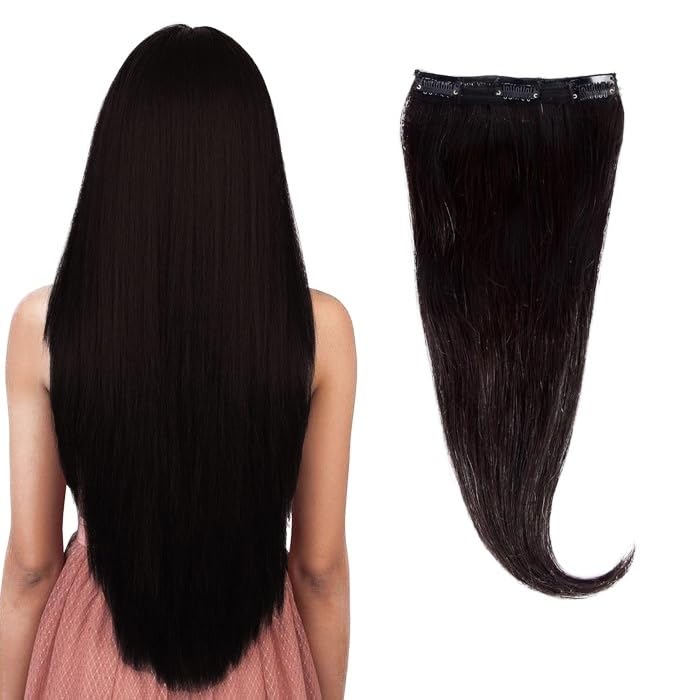 RefynHair Women premium human 3 clip-in hair volumizer extensions with 50g 22 Inch long and Natural Black straight for thick hairpiece, remy natural hair extensions for length and volume