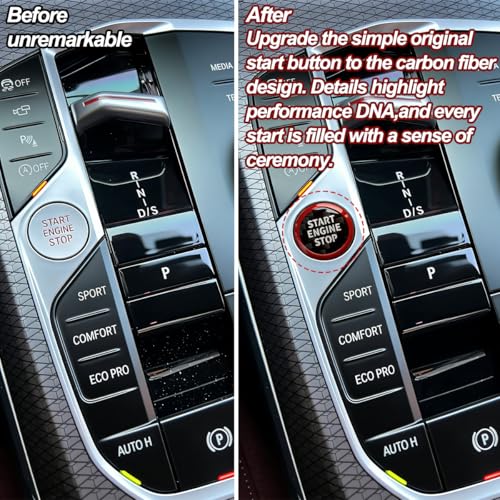Image of Engine Start Stop Button Cover compatible with BMW Interior Accessories | 0.86 Inch Round compatible with X3 X5 Z4 2 3 4 i4 i3 Series,Carbon Fiber Texture with High Gloss Resin surface