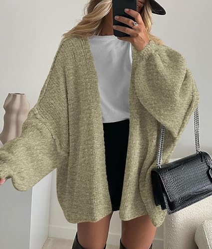 Image of PRETTYGARDEN Womens Oversized Cardigan Sweaters 2026 Fall Long Lantern Sleeve Knit Open Front Lightweight Sweater