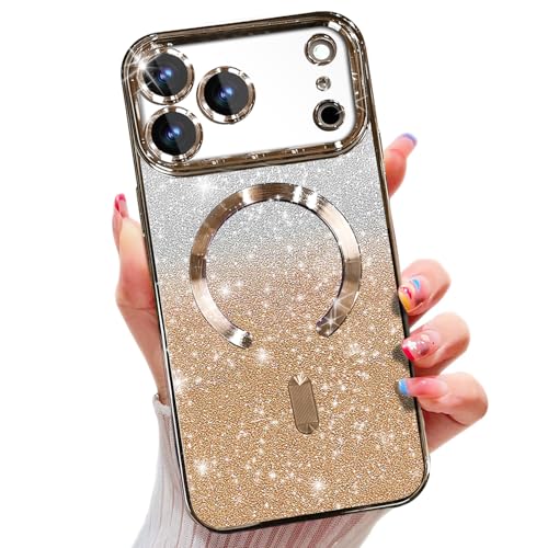 Image of Misscase for iPhone 17 Pro Max Case Compatible with MagSafe,Built-in Camera Lens Protector Full Protection Soft TPU Anti-Scratch Anti-Fingerprint Magnetic Glitter Slim Case Cover 6.9 inch Gold