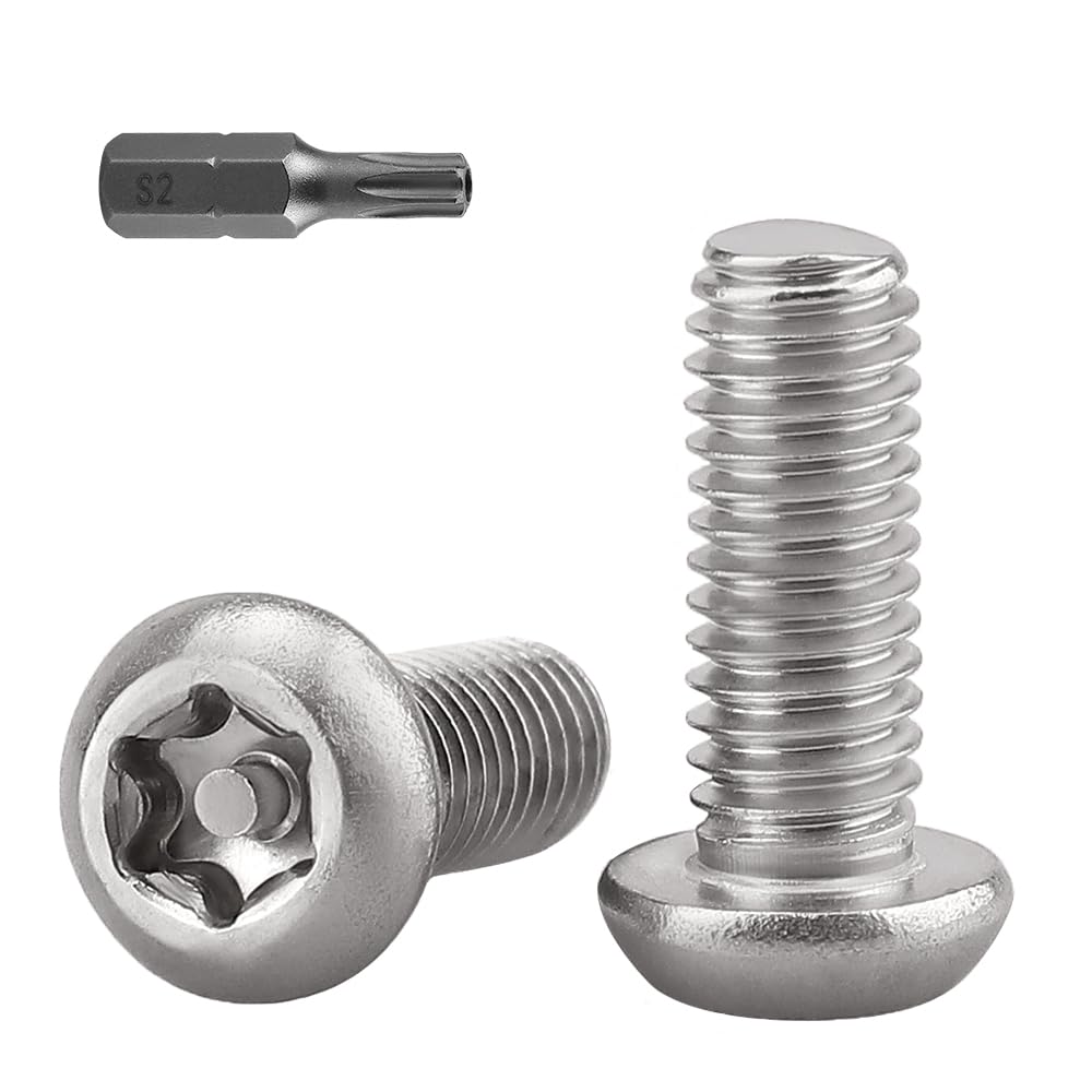M6-1.0 x 10mm Button Head Security Torx Machine Screws 30 PCS, 304 Stainless Steel 18-8, Tamper Resistant, Full Thread, Bright Finish, Includes Torx Driver Bit