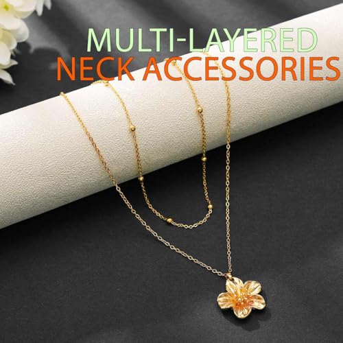 ACEDRE Gold Flower Necklace Layered Dainty Floral Pendant Necklaces Chain Accessories for Women2
