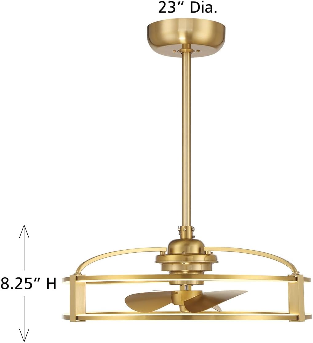 Savoy House 23-FD-645-322 Vesta Fandelier Integrated LED Clear Acrylic Glass Drum Chandelier Ceiling Fan with Light and Remote, 9" H x 23" W, Warm Brass