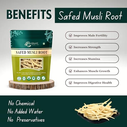 Image of Brjijbooti Safed Musli 100 gram | Chlorphytum Borivillianum Root | Siva Musli Podi | Shweta Musli |Pure & Natural