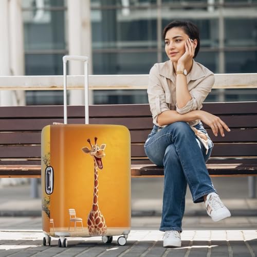 Image of Funny Giraffe Luggage Cover for Suitcase 32-34 Inch - Vibrant Orange Cartoon Animal Travel Luggage Protector - Stretch Washable Anti-Scratch Suitcase Cover,XL