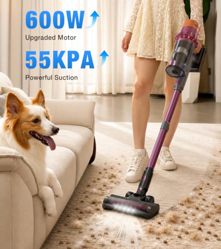 Cordless Vacuum Cleaner, 600W 55KPa Vacuum Cleaners for Home, Powerful Self-Standing Stick Vacuum - image 2