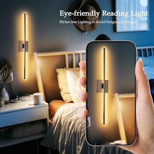Image of LED Wall Sconces with Remote Control, Dimmable Wall Sconces Set of Two, 5 Colors 3000K-6500K & Dimmable, Hardwire Wall Light with Timer & Night Light, LED Black Wall Lamps for Living Room, Bedroom