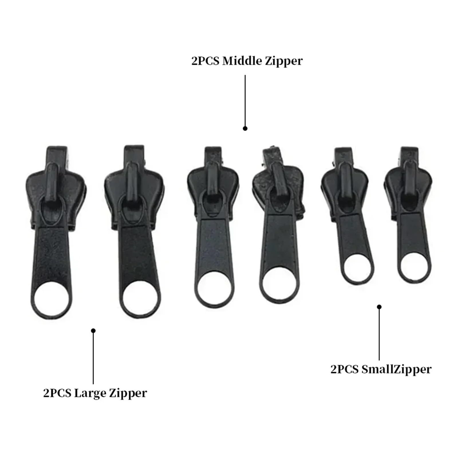 Juego de 240 tiradores de cremallera, kit de reparación universal, ajuste instantáneo, cierre de cremallera, diseño de dientes deslizantes, ropa de costura (negro, 240 piezas)