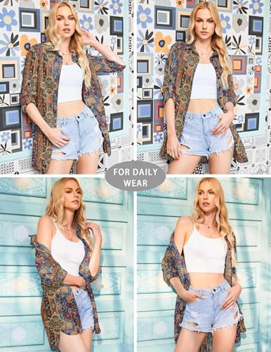 Image of HOTOUCH Women Boyfriend Shirts Button Down Long Sleeve Blouse Cuffed Sleeve Collared Shirt