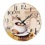 LZCHA Funkuhr Wanduhr Lautlos Kaffee Landhausstil Shabby Vintage Antik Küchenuhr Holzuhr Deko