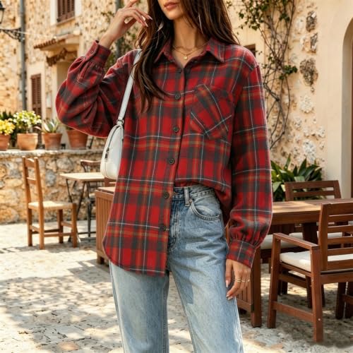 Button Down Tops for Women Gingham Casual Long Sleeve Henley Shirts - image 6