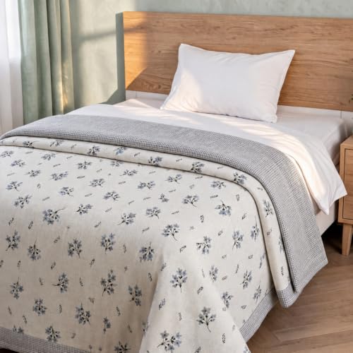 Image of Florida Reversible Cotton Dohar - Single Size (220x160 cm, 90 GSM, Dust Blue Floral Pattern), Soft & Lightweight Blanket for All Seasons, Breathable & Skin‑Friendly Fabric
