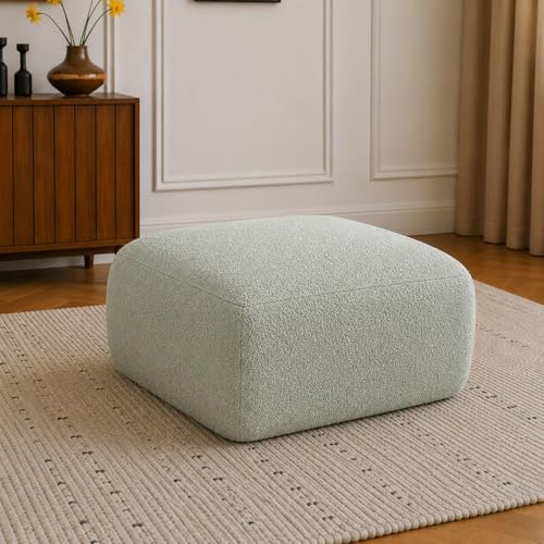 Image of Modern Sofa, Teddy Fabric, Chesterfield Style, Wooden Legs, for Living Room, Bedroom, Hallways (3+1+Ottoman, Sea Green)