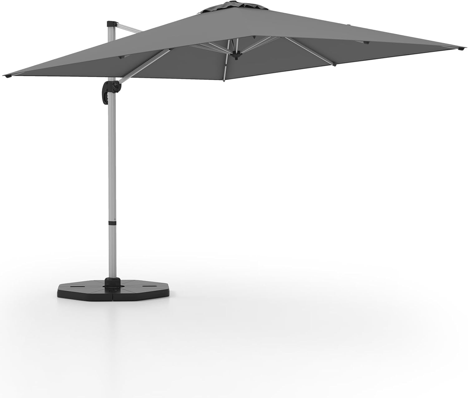 HAPPYGRILL 10 FT Patio Cantilever Umbrella, Outdoor Hanging Offset Umbrella with 360° Rotation, Tilt Adjustment, Cross Base, Vented Top, Square Market Umbrella for Garden Backyard Pool