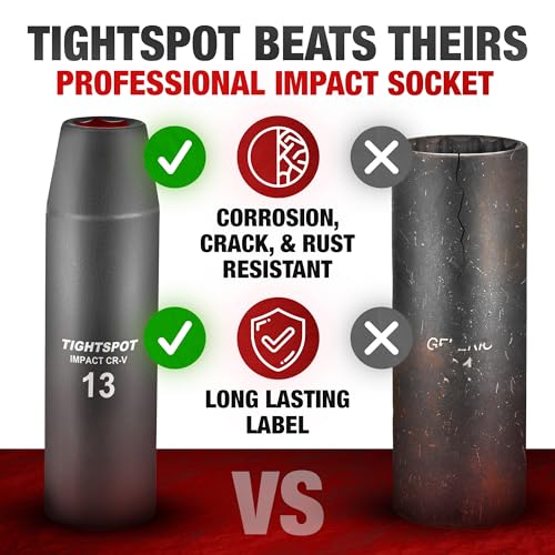 Image of TIGHTSPOT 1 /2 Inch Drive - 13 mm Deep Impact Socket with Anti-Rounding 6 Point Design, Heat-Treated CRV Steel, Metric