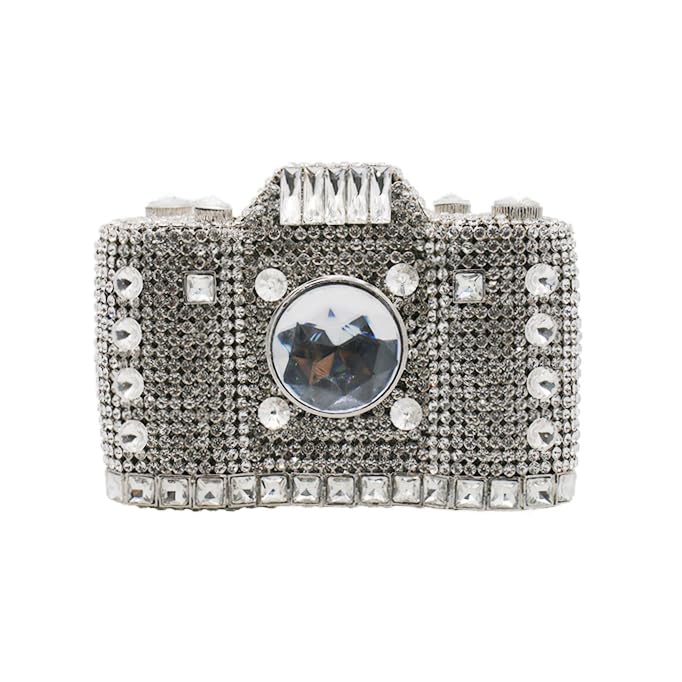 Image of UMREN Novelty Crystal Camera Shaped Clutch Purse for Women Sparkly Rhinestones Evening Clutch Bag Glitter Bridal Prom Handbag