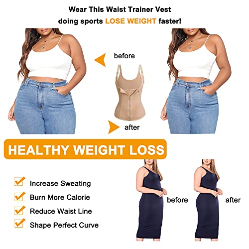 Zopeusi Women Waist Trainer Corset Tummy Control Zipper Vest Workout Body Shaper Cincher Tank Top With Straps… Beige #TOP4