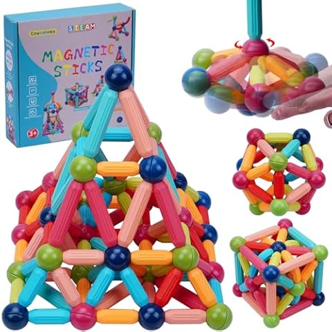 COUOMOXA Magnetic Toy STEM for Toddlers: 74pcs Montessori Building Blocks Set 2 3 4 5 6 Years Old Boys Girls - Educational Preschool Learning Game - Playroom Gift for 3+ Kids Cover