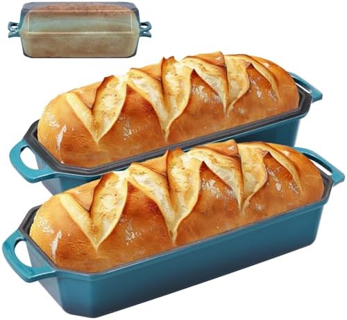 Bread Pan Cast Iron Loaf Pan with Lid Bread Loaf Pan 13x5 Inch Enameled Cast Iron Sourdough Bread Pan,DarkCyan