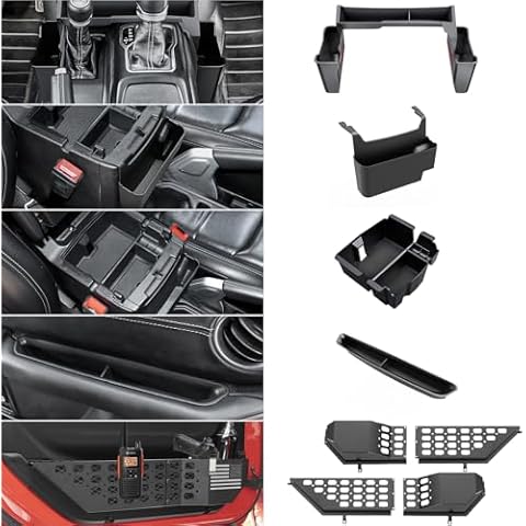 DIAMOOKY Metal Front Door Pocket Storage Box and Center Console Organizer for Jeep Wrangler JL JLU 4XE 2018-2023 & Gladiator JT Cover