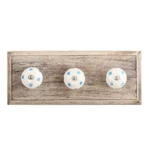 Indian-Shelf Key Holder Hooks - Keychain Hangers for Wall - Hook Wall - Wood Wall Hooks - Blue Wall Hangings - Crackle Dot Wall Hangers - Cloth Hanger - Door Hanger - Robe Hooks - 6 Pack [4 Inches]