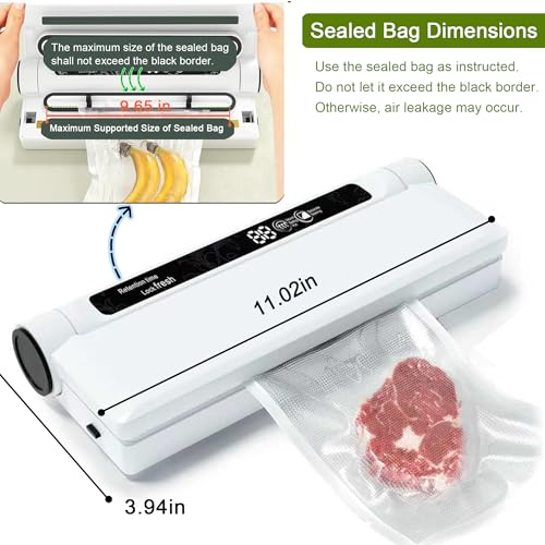 Image of Food Saver Vacuum Sealer Machine, 75KPA Strong Suction for Dry /Wet Foods, Digital Countdown Timer, Compact Design with LED Lights, Includes 20 Vacuum Seal Bags, Ideal for Home Kitchen Use