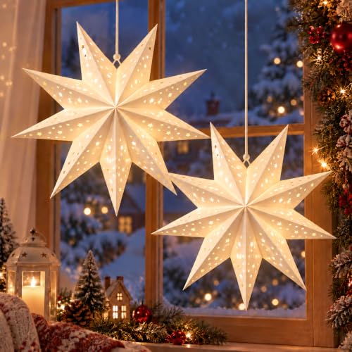 VIKY 2er Set LED Weihnachtsstern Beleuchtet mit Timer, Weihnachtsdeko Innen...