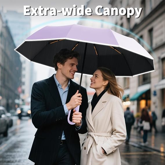 Image of Seniny Windproof Travel Umbrella, Automatic Umbrellas for Rain, Portable & Compact Umbrellas for Backpack, Strong UV for Protection, Folding Small Sun Umbrella for Car, Walking, Coral Pink, 38 inches