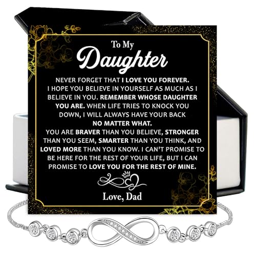 To My Daughter Forever Connected Bracelet From Dad, Cubic Zirconia Infinity Bracelet You Are Always In Mine From Dad, Gifts For Daughter On Christmas, Birthday, Wedding2