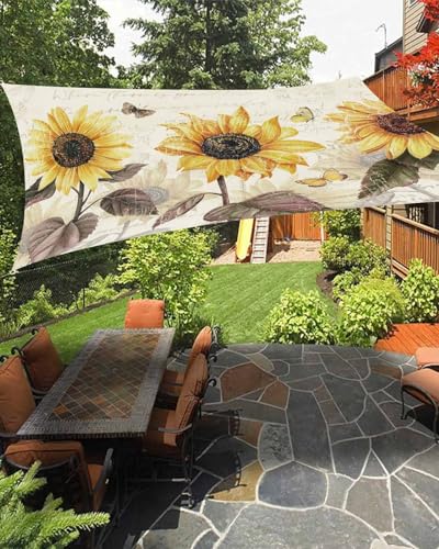 Boanket Sun Shade Sail 6.5' x 10', Spring Floral UV Block Sun Sails Shades, Farmhouse Summer Sunflower Butterfly Shade Cloth for Patio Deck Terrace Garden Lawns Beach Backyard