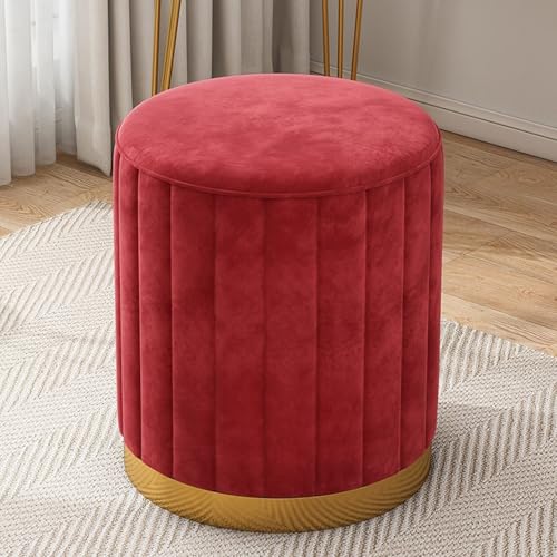 Taifuan Otomana de Almacenamiento de Terciopelo – Taburete tapizado de Gran Capacidad con Base Dorada para Sala de Estar y Dormitorio, Taburete Redondo, Suave y Elegante(Red,Non-Storage)