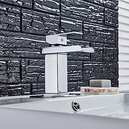 Robinet de lavabo de bain chromé poli brillant au fini miroir et design cascade contemporain
