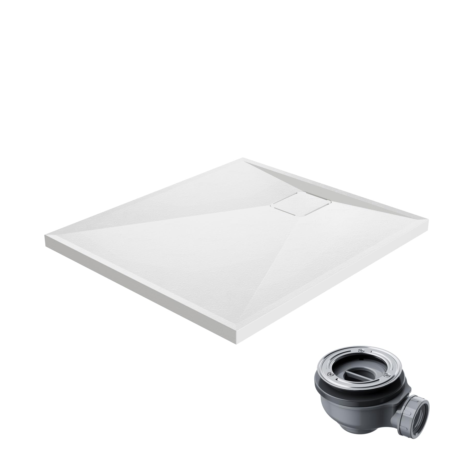 HOROW Plato de Ducha 80 x 90 cm Extraplano, Antideslizante, Acrílico Blanco con Textura de Piedra - Ducha Completa Incluye Desagüe y Tapa, 4 cm de Altura, Fabricación en Una Pieza Sin Fugas