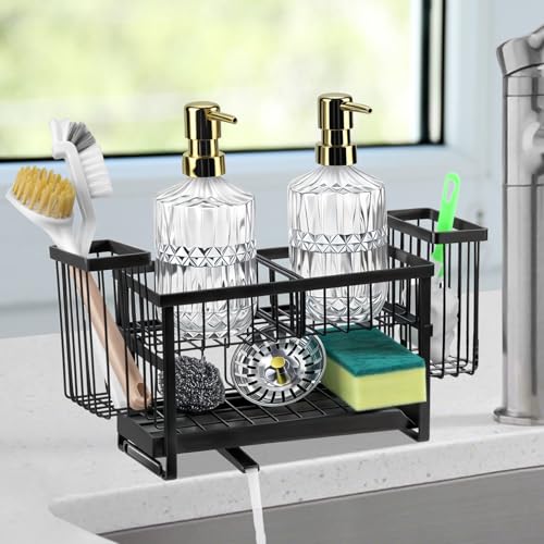Essovee Sponge Holder for Kitchen Sink Organizer Caddy, 2 Tier Dish Brush Scrubber Holder, Stainless Steel Sink Box Utensil Holder, Rustproof Stainless Steel Dish Soap Storage Rack Set for Accessories