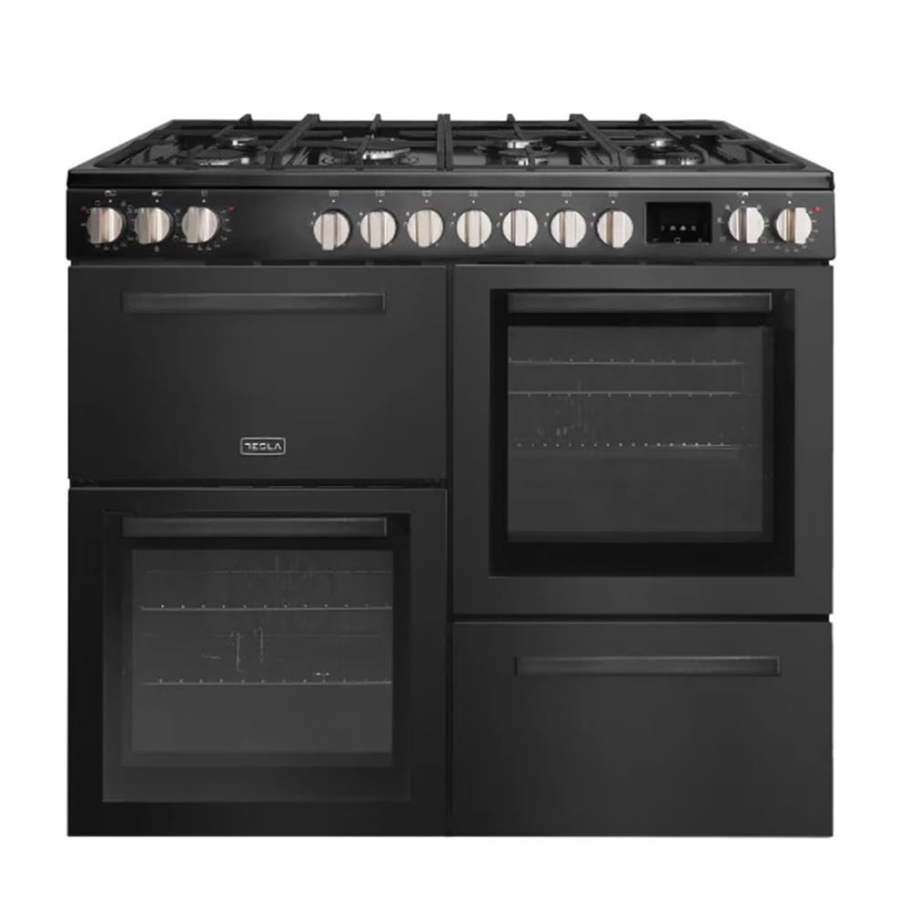 Tesla Dual Fuel Cooker - Freestanding Cream, A/A/A Energy, 7-Burner Gas Hob, 100cm Double Cavity, 62L & 62L Ovens, Easy Clean Enamel, LED Timer, (T100MCDFRCC) — view 3