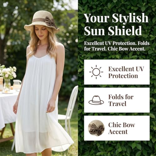 Sombrero de paja tejido elegante con lazo para mujer miniatura 5