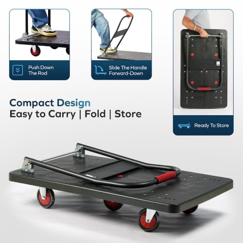 Image of CORVIDS 600 KG Heavy Duty Foldable Hand Platform Trolley| 2 Year Warranty | Industrial Push Cart for Warehouse, Factory & Shop | Anti-Skid Material Handling Truck, Honeycomb Base, 5 Heavy Duty Wheels