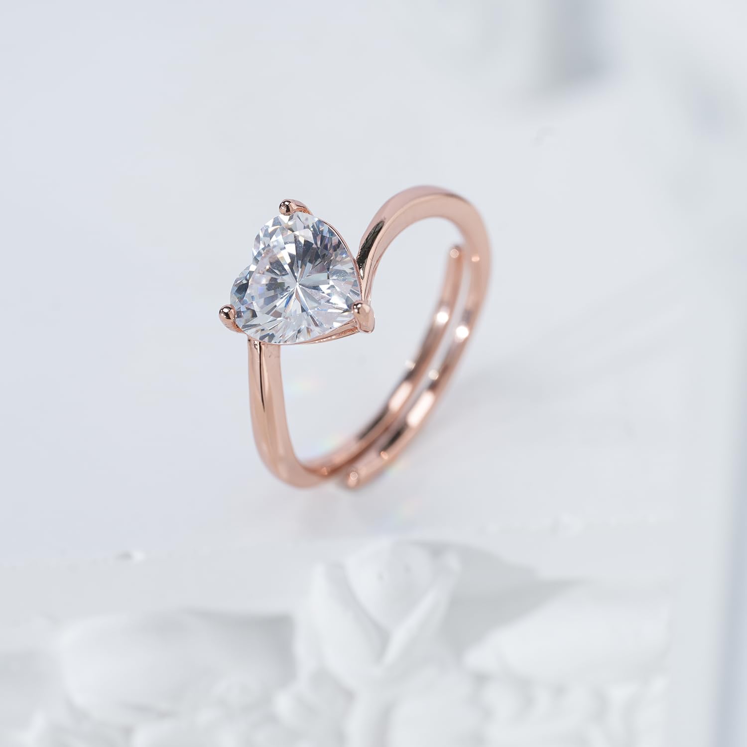 Adjustable Swirl Heart Solitaire Ring, Hallmarked 92.5 Sterling Silver