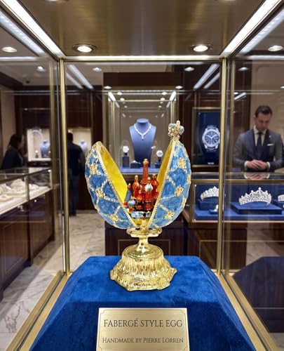 Huevo estilo Fabergé azul imperial y pulsera para tocadores elegantes 7