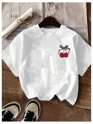 Image of RoseSeek Girl's Geometric Star Graphic Tee Tops Casual Summer Short Sleeve Crew Neck T Shirt