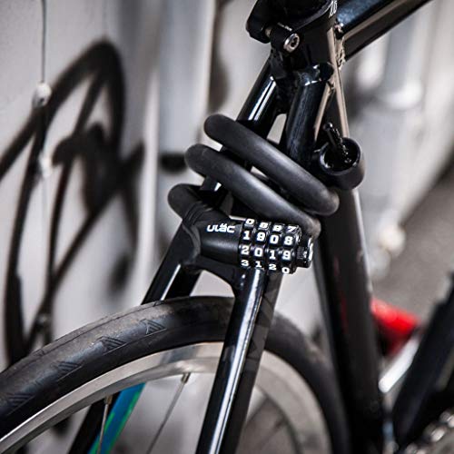 ULAC 1970 Twistable Steel Memory Cable Bicycle Lock Combo, Keyless Resettable 4-Digit Combination, Ideal for Commuter Bike, Kids Bike (Black)