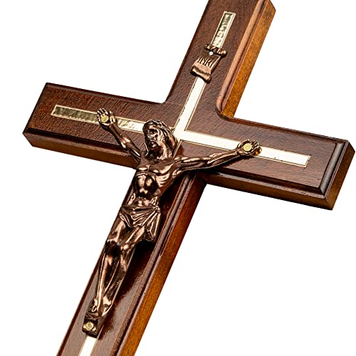 Woodvio - Cruz de pared de madera hecha a mano, crucifijo católico tradicional