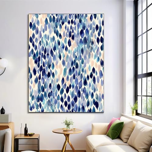 Cuadros de salón modernos en azul oscuro y lienzo abstracto de acuarela para decorar el dormitorio